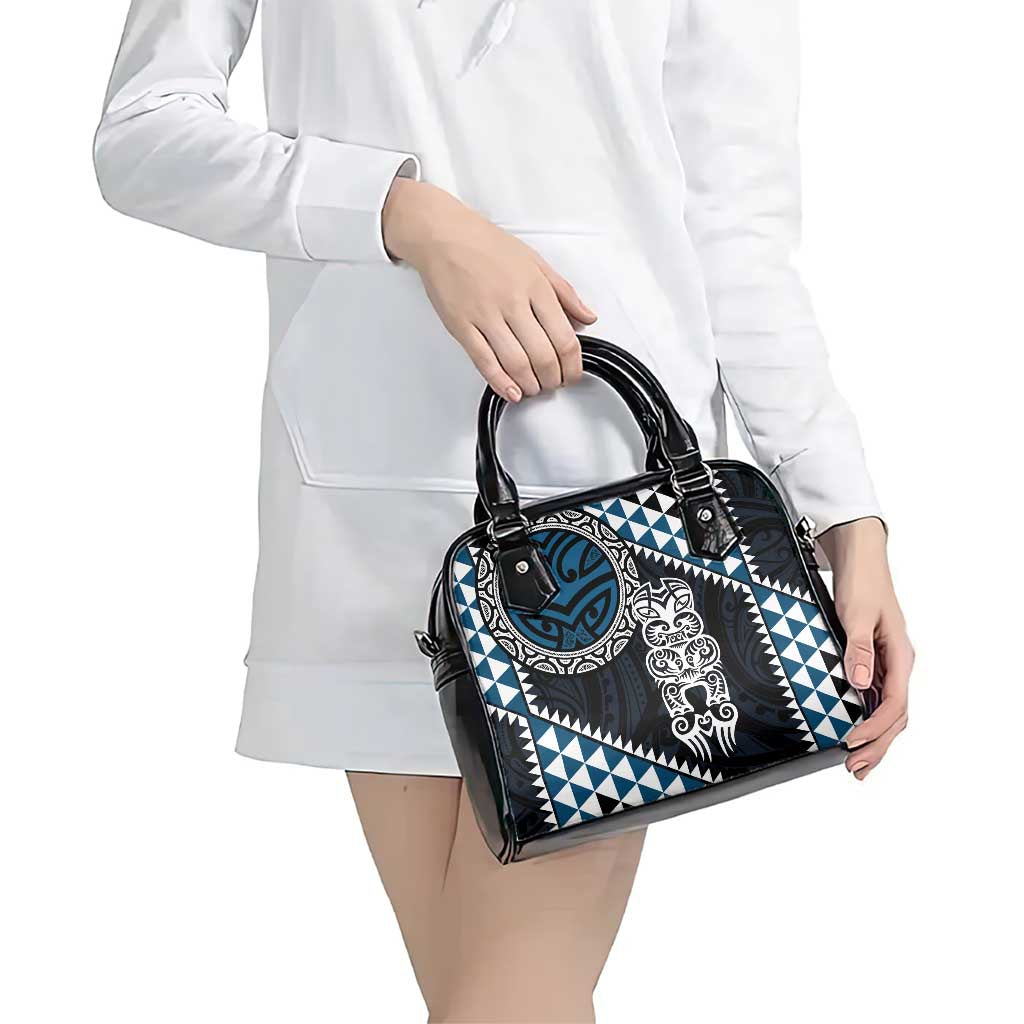 Blue Aotearoa Niho Taniwha Shoulder Handbag Maori Mythology Tooth - Taniko Motifs