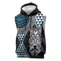 Blue Aotearoa Niho Taniwha Sleeveless Hoodie Maori Mythology Tooth - Taniko Motifs - Aussie Hoodie