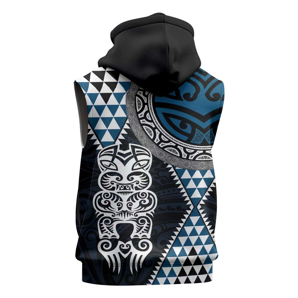 Blue Aotearoa Niho Taniwha Sleeveless Hoodie Maori Mythology Tooth - Taniko Motifs - Aussie Hoodie