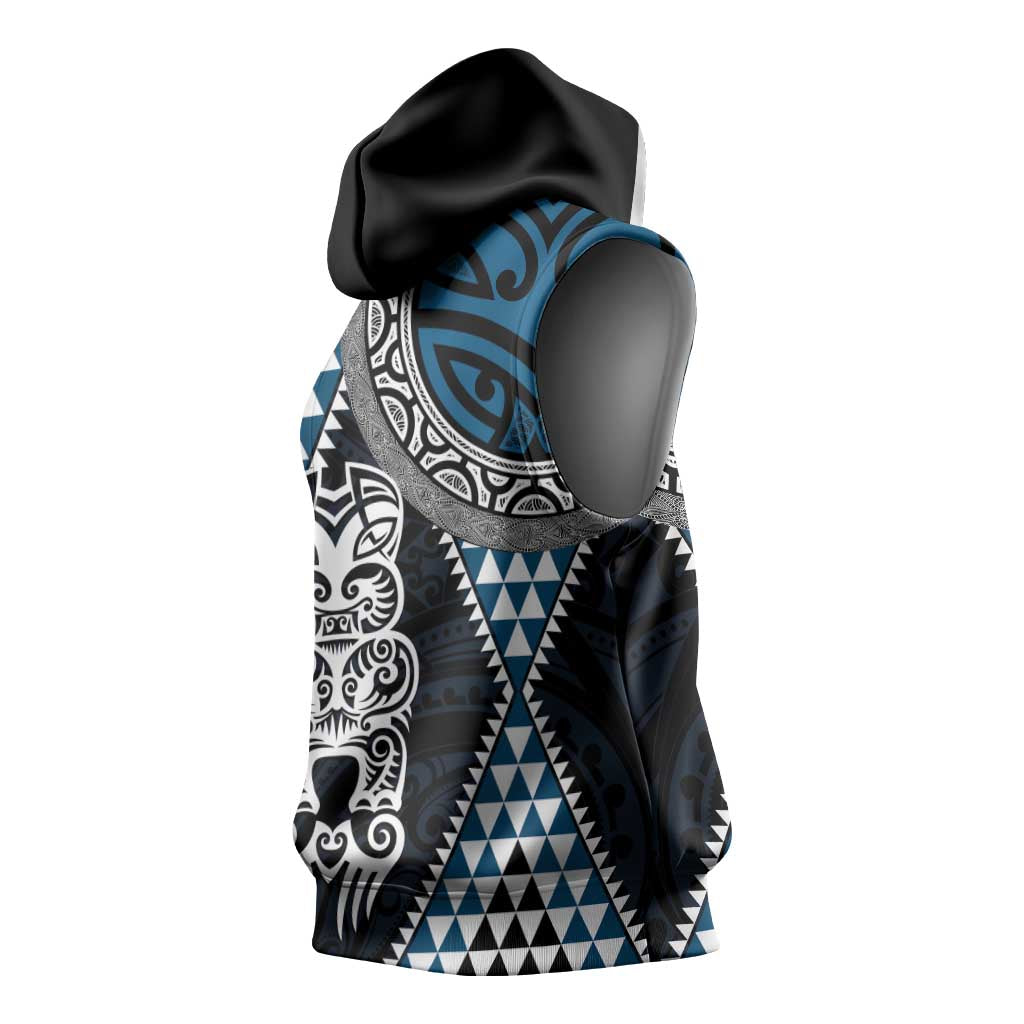 Blue Aotearoa Niho Taniwha Sleeveless Hoodie Maori Mythology Tooth - Taniko Motifs - Aussie Hoodie