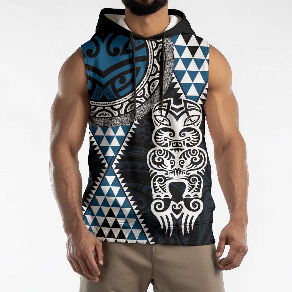 Blue Aotearoa Niho Taniwha Sleeveless Hoodie Maori Mythology Tooth - Taniko Motifs - Aussie Hoodie