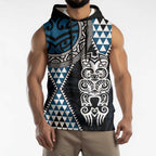 Blue Aotearoa Niho Taniwha Sleeveless Hoodie Maori Mythology Tooth - Taniko Motifs - Aussie Hoodie