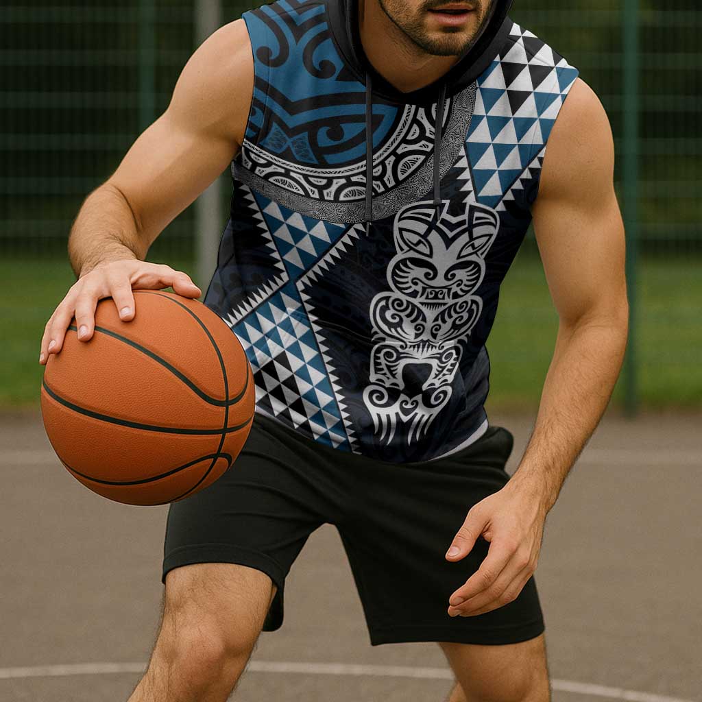 Blue Aotearoa Niho Taniwha Sleeveless Hoodie Maori Mythology Tooth - Taniko Motifs - Aussie Hoodie