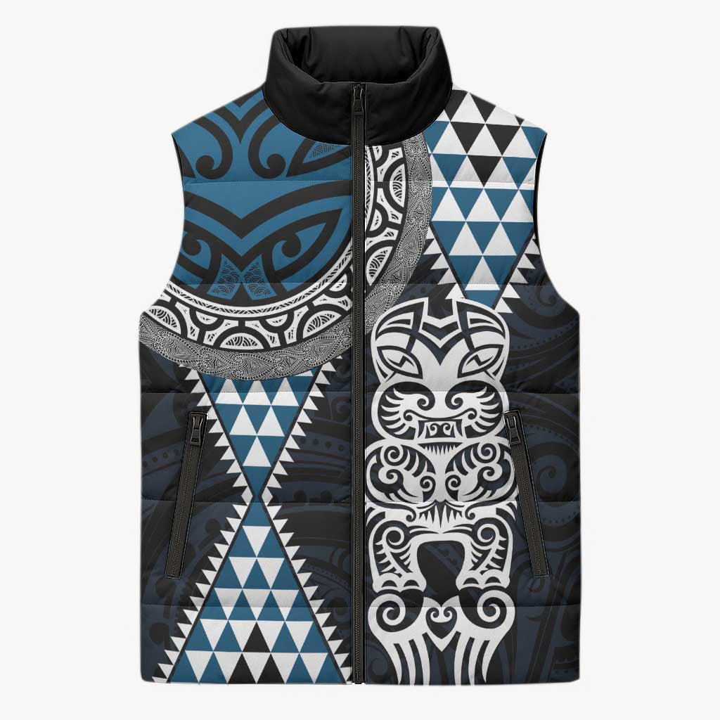 Blue Aotearoa Niho Taniwha Sleeveless Puffer Jacket Maori Mythology Tooth - Taniko Motifs - Aussie Hoodie