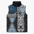 Blue Aotearoa Niho Taniwha Sleeveless Puffer Jacket Maori Mythology Tooth - Taniko Motifs - Aussie Hoodie