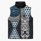 Blue Aotearoa Niho Taniwha Sleeveless Puffer Jacket Maori Mythology Tooth - Taniko Motifs - Aussie Hoodie