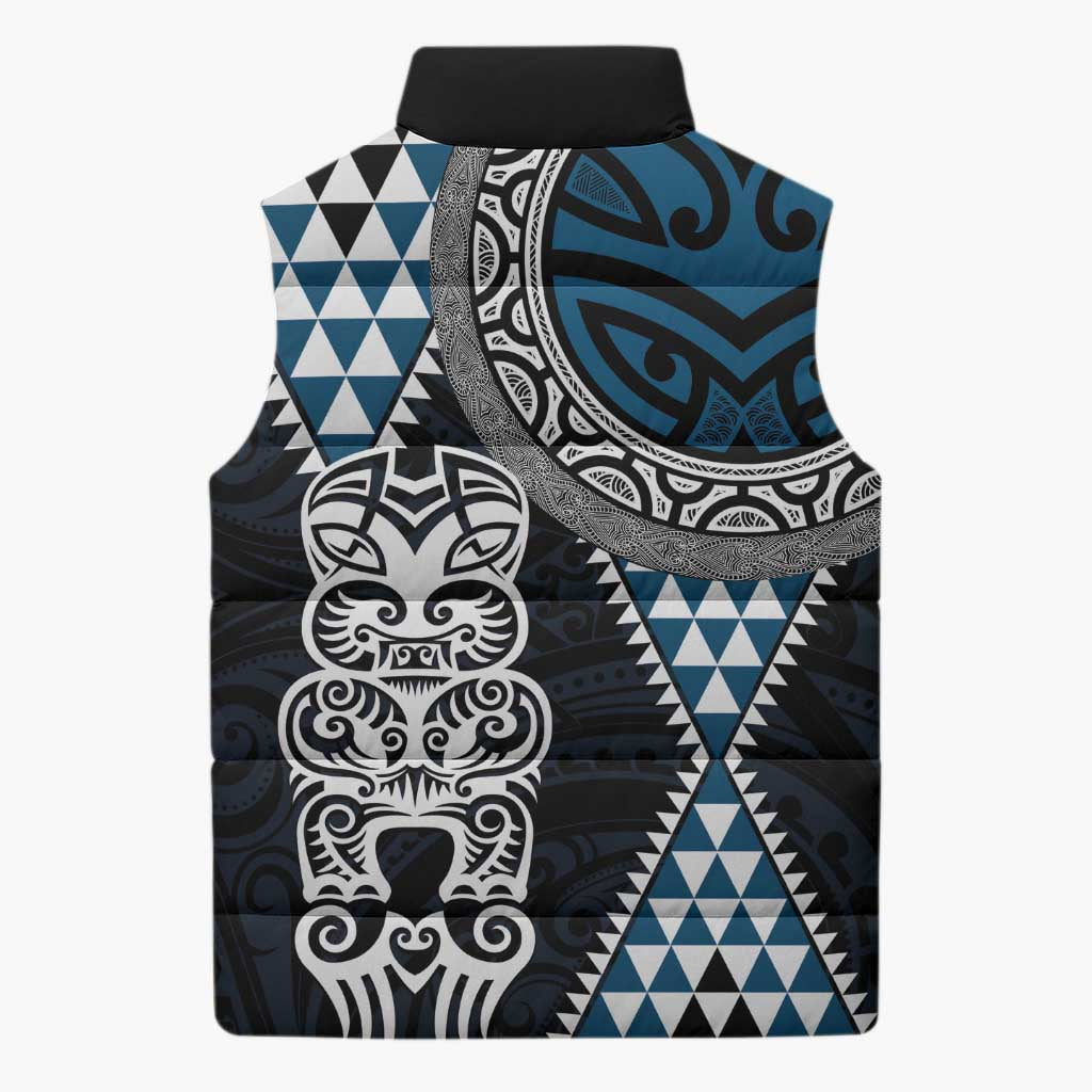Blue Aotearoa Niho Taniwha Sleeveless Puffer Jacket Maori Mythology Tooth - Taniko Motifs - Aussie Hoodie