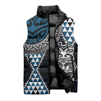 Blue Aotearoa Niho Taniwha Sleeveless Puffer Jacket Maori Mythology Tooth - Taniko Motifs - Aussie Hoodie