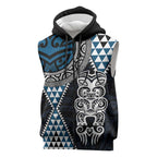 Blue Aotearoa Niho Taniwha Sleeveless Zip Hoodie Maori Mythology Tooth - Taniko Motifs LT14