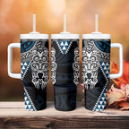 Blue Aotearoa Niho Taniwha Tumbler With Handle Maori Mythology Tooth - Taniko Motifs