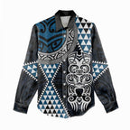 Blue Aotearoa Niho Taniwha Women Casual Shirt Maori Mythology Tooth - Taniko Motifs