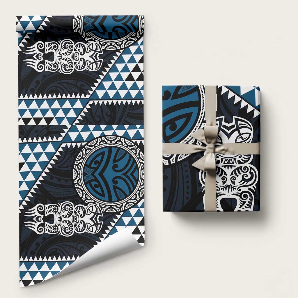 Blue Aotearoa Niho Taniwha Wrapping Paper Maori Mythology Tooth - Taniko Motifs - Aussie Hoodie