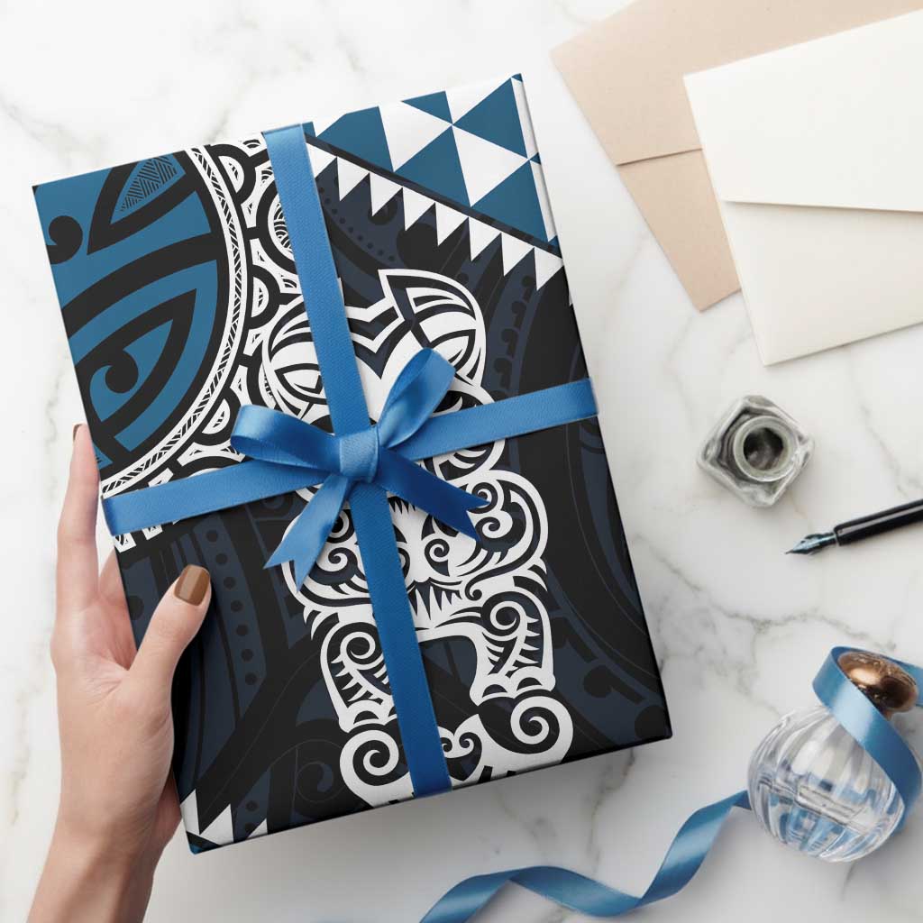 Blue Aotearoa Niho Taniwha Wrapping Paper Maori Mythology Tooth - Taniko Motifs - Aussie Hoodie