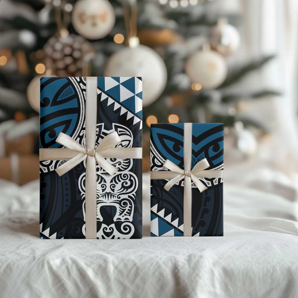 Blue Aotearoa Niho Taniwha Wrapping Paper Maori Mythology Tooth - Taniko Motifs - Aussie Hoodie