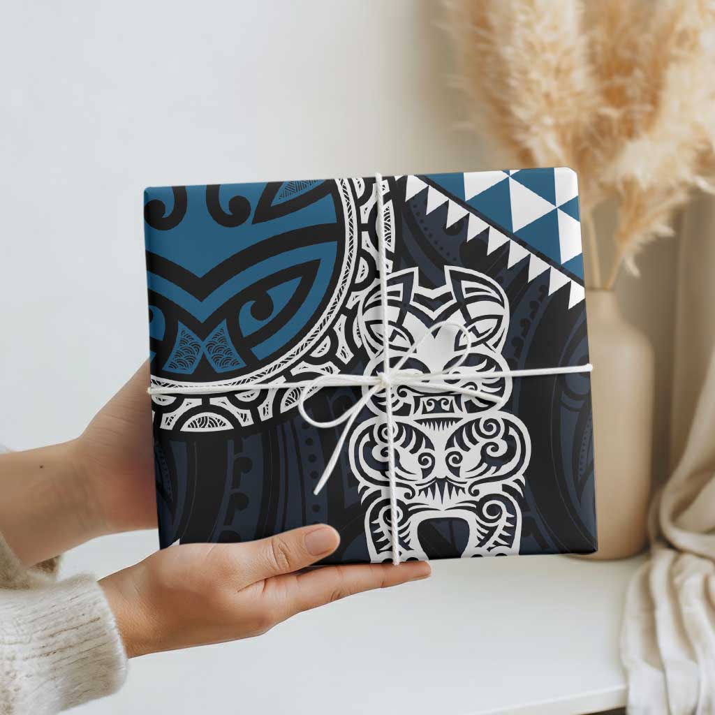 Blue Aotearoa Niho Taniwha Wrapping Paper Maori Mythology Tooth - Taniko Motifs - Aussie Hoodie