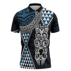 Blue Aotearoa Niho Taniwha Zipper Polo Shirt Maori Mythology Tooth - Taniko Motifs - Aussie Hoodie