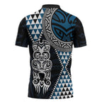Blue Aotearoa Niho Taniwha Zipper Polo Shirt Maori Mythology Tooth - Taniko Motifs - Aussie Hoodie