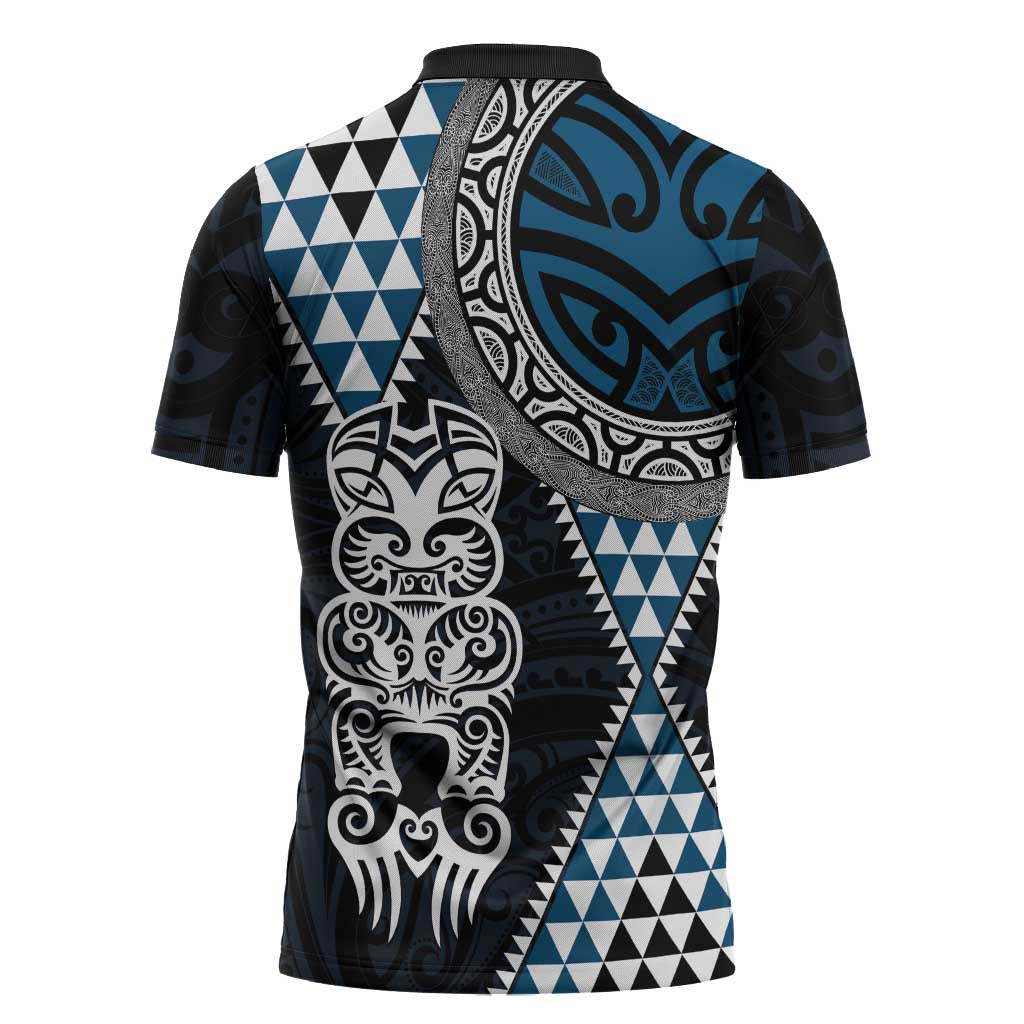 Blue Aotearoa Niho Taniwha Zipper Polo Shirt Maori Mythology Tooth - Taniko Motifs - Aussie Hoodie