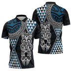 Blue Aotearoa Niho Taniwha Zipper Polo Shirt Maori Mythology Tooth - Taniko Motifs - Aussie Hoodie