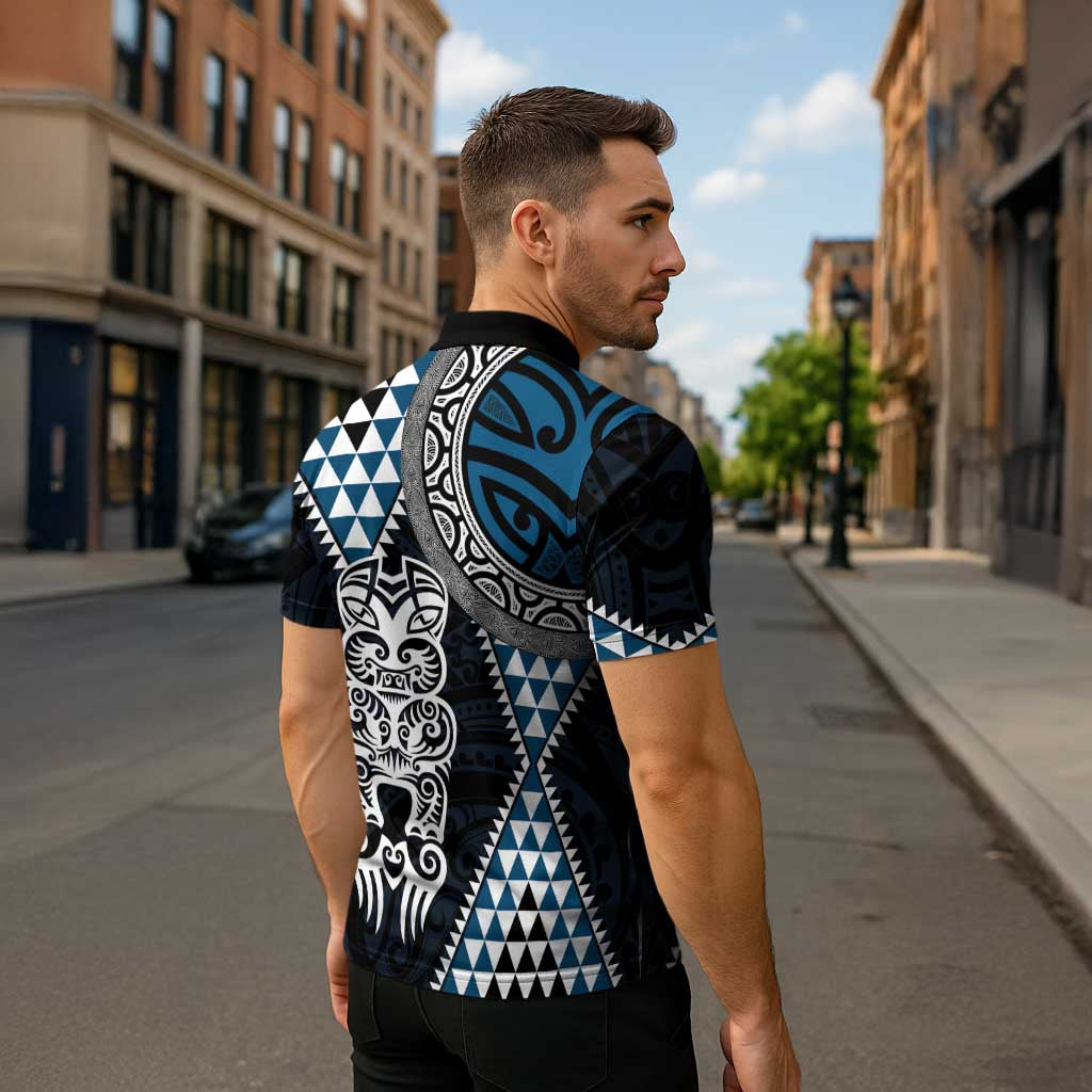 Blue Aotearoa Niho Taniwha Zipper Polo Shirt Maori Mythology Tooth - Taniko Motifs - Aussie Hoodie