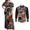Aotearoa Kapa Haka Couples Matching Off Shoulder Maxi Dress and Long Sleeve Button Shirt 2025 Festival - Traditional Maori Dance