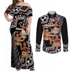 Aotearoa Kapa Haka Couples Matching Off Shoulder Maxi Dress and Long Sleeve Button Shirt 2025 Festival - Traditional Maori Dance