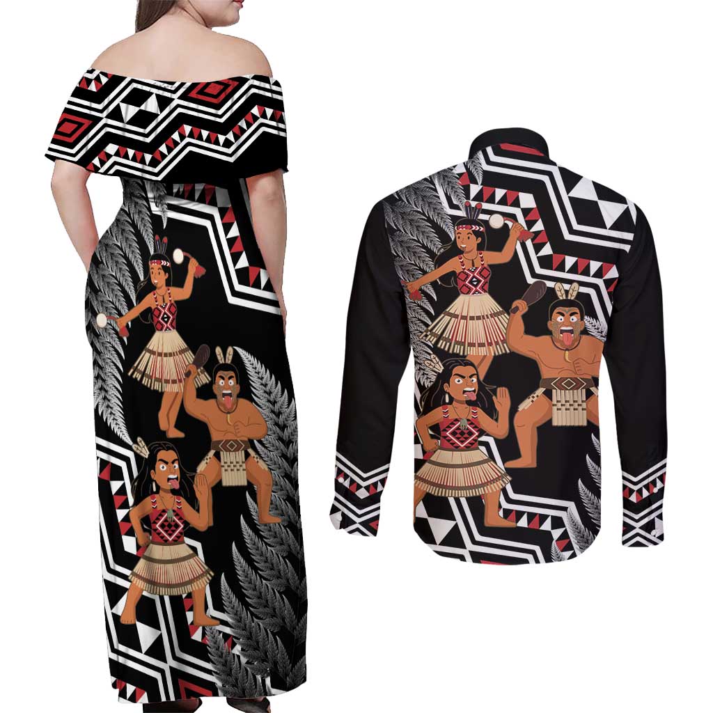 Aotearoa Kapa Haka Couples Matching Off Shoulder Maxi Dress and Long Sleeve Button Shirt 2025 Festival - Traditional Maori Dance