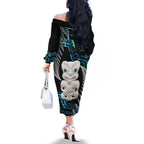Aotearoa Taniko Paua Shell With Hei Tiki Family Matching Off The Shoulder Long Sleeve Dress and Hawaiian Shirt