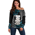 Aotearoa Taniko Paua Shell With Hei Tiki Off Shoulder Sweater