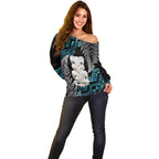 Aotearoa Taniko Paua Shell With Hei Tiki Off Shoulder Sweater