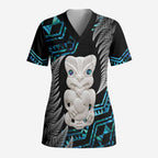 Aotearoa Taniko Paua Shell With Hei Tiki Scrub Top - Aussie Hoodie