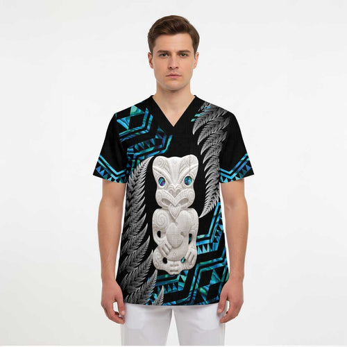 Aotearoa Taniko Paua Shell With Hei Tiki Scrub Top - Aussie Hoodie