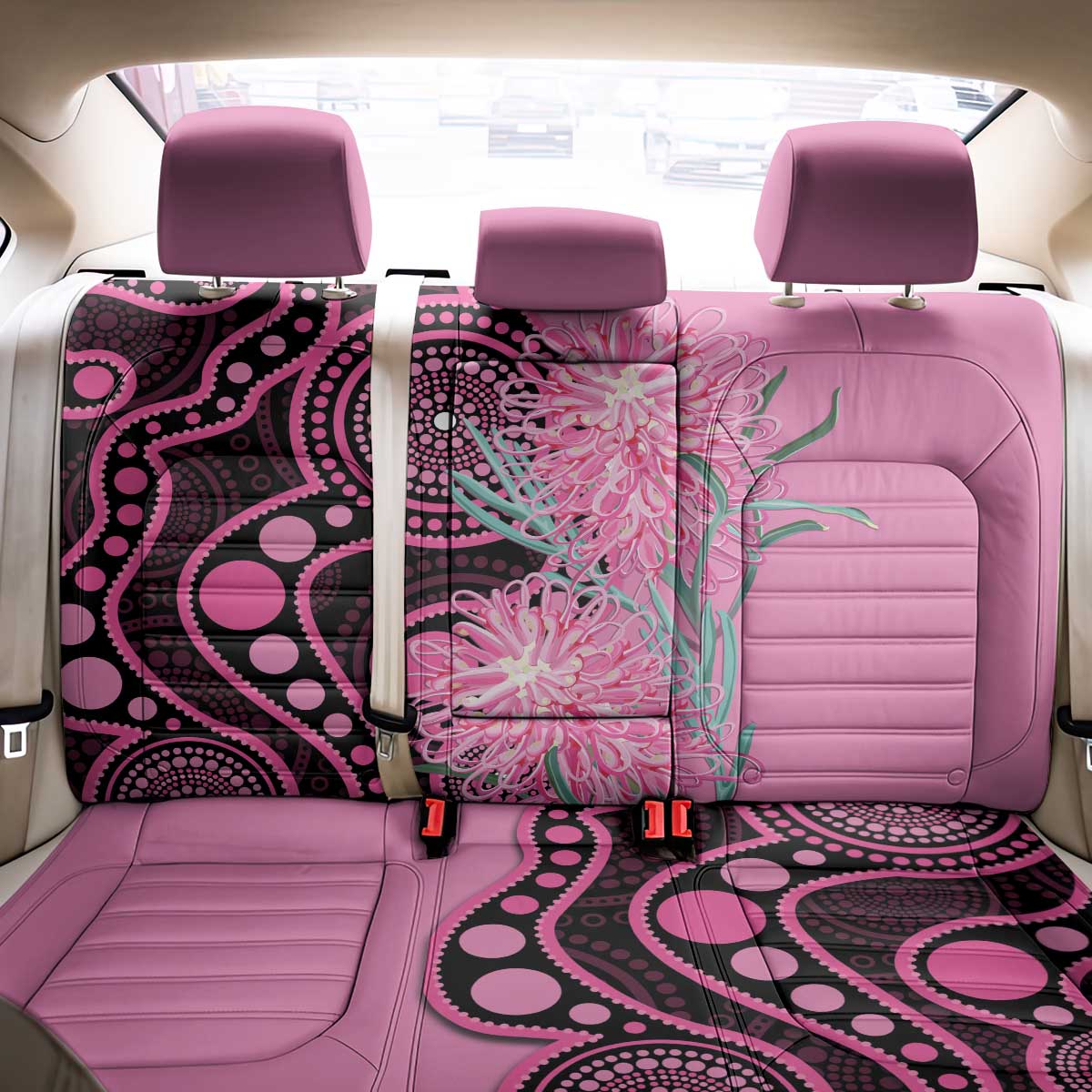 Australia Grevillea Back Car Seat Cover Aussie Native Spider Flower Indigenous Art