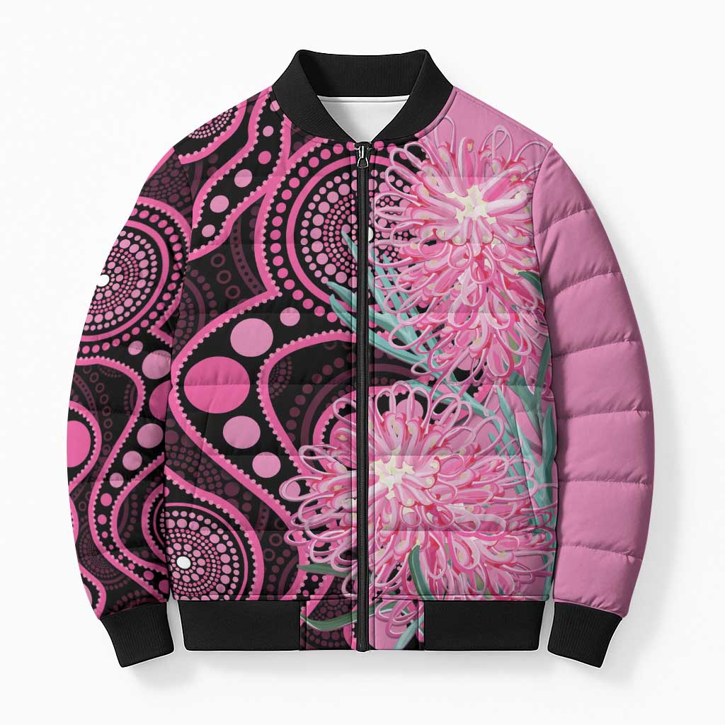 Australia Grevillea Bomber Puffer Jacket Aussie Native Spider Flower Indigenous Art