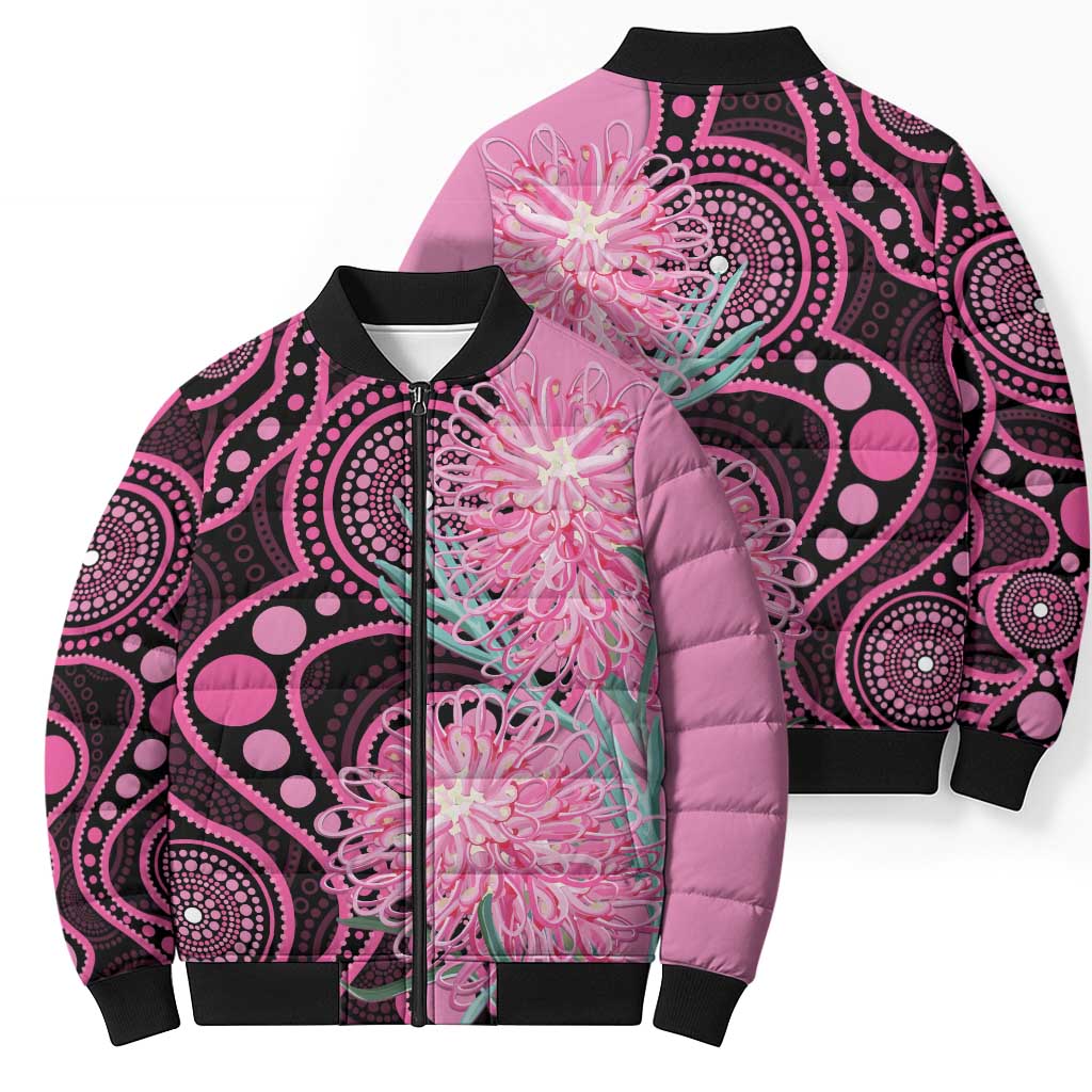 Australia Grevillea Bomber Puffer Jacket Aussie Native Spider Flower Indigenous Art