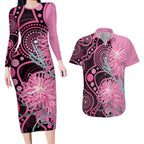 Australia Grevillea Couples Matching Long Sleeve Bodycon Dress and Hawaiian Shirt Aussie Native Spider Flower Indigenous Art