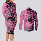Australia Grevillea Couples Matching Long Sleeve Bodycon Dress and Long Sleeve Button Shirt Aussie Native Spider Flower Indigenous Art
