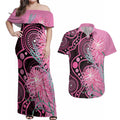 Australia Grevillea Couples Matching Off Shoulder Maxi Dress and Hawaiian Shirt Aussie Native Spider Flower Indigenous Art