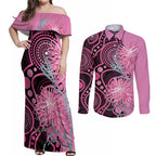 Australia Grevillea Couples Matching Off Shoulder Maxi Dress and Long Sleeve Button Shirt Aussie Native Spider Flower Indigenous Art