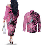 Australia Grevillea Couples Matching Off The Shoulder Long Sleeve Dress and Long Sleeve Button Shirt Aussie Native Spider Flower Indigenous Art