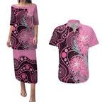 Australia Grevillea Couples Matching Puletasi and Hawaiian Shirt Aussie Native Spider Flower Indigenous Art