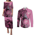Australia Grevillea Couples Matching Puletasi and Long Sleeve Button Shirt Aussie Native Spider Flower Indigenous Art