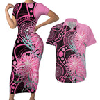 Australia Grevillea Couples Matching Short Sleeve Bodycon Dress and Hawaiian Shirt Aussie Native Spider Flower Indigenous Art