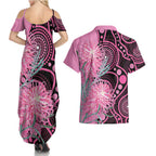 Australia Grevillea Couples Matching Summer Maxi Dress and Hawaiian Shirt Aussie Native Spider Flower Indigenous Art