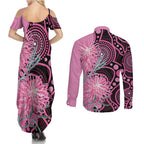 Australia Grevillea Couples Matching Summer Maxi Dress and Long Sleeve Button Shirt Aussie Native Spider Flower Indigenous Art