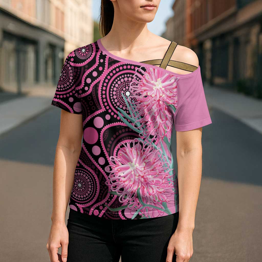 Australia Grevillea Cross Shoulder Shirt Aussie Native Spider Flower Indigenous Art