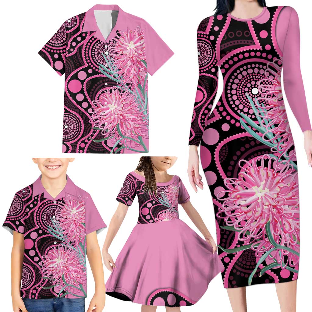 Australia Grevillea Family Matching Long Sleeve Bodycon Dress and Hawaiian Shirt Aussie Native Spider Flower Indigenous Art