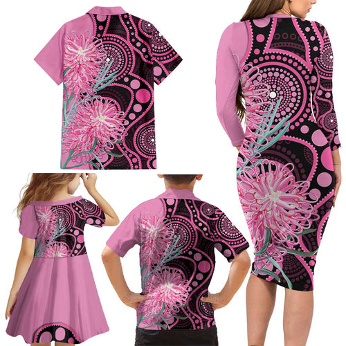 Australia Grevillea Family Matching Long Sleeve Bodycon Dress and Hawaiian Shirt Aussie Native Spider Flower Indigenous Art