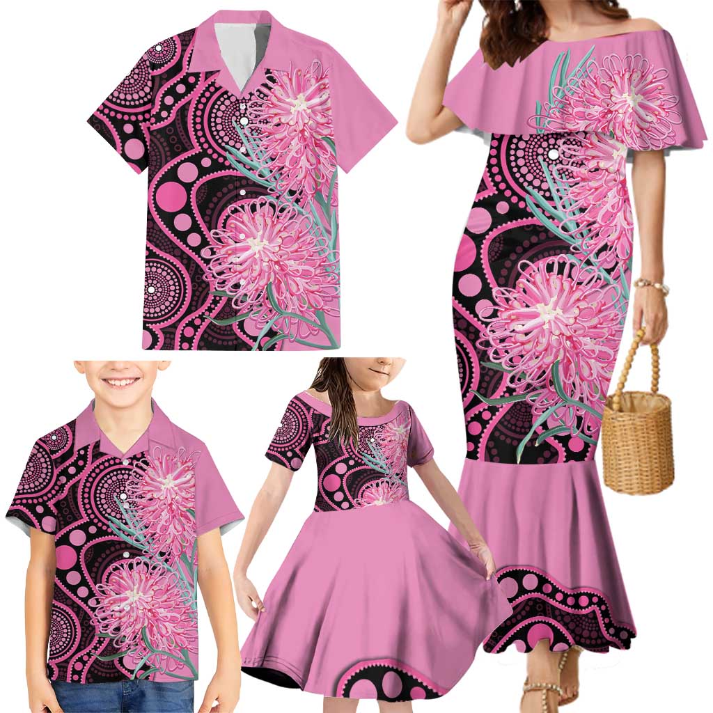Australia Grevillea Family Matching Mermaid Dress and Hawaiian Shirt Aussie Native Spider Flower Indigenous Art