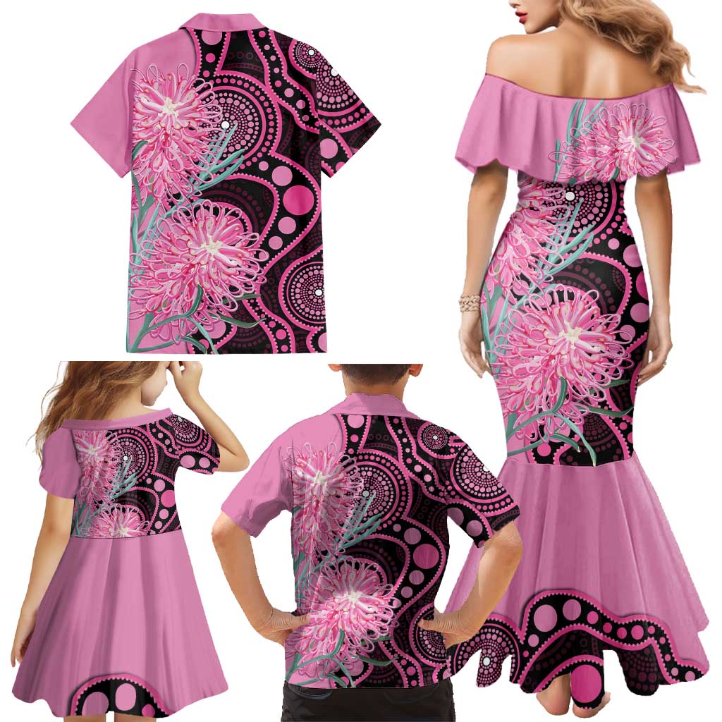 Australia Grevillea Family Matching Mermaid Dress and Hawaiian Shirt Aussie Native Spider Flower Indigenous Art
